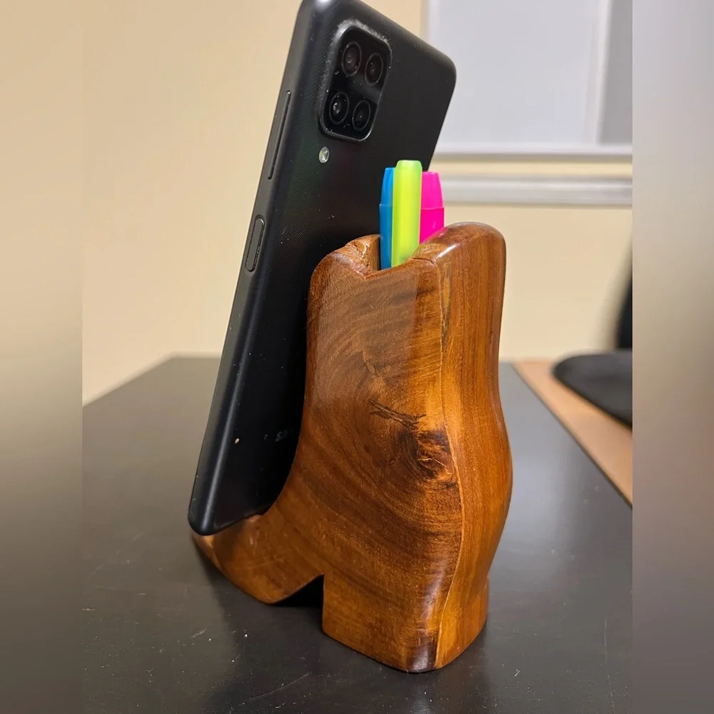 Stylish Wooden Boot Phone and Pen Holder